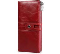 GUOXU Wallets，Mens Wallets， Soft Touch with Coin Pocket Money Compartment Zipper Minimalist Genuine Leather Wallet(Red)