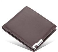 GUOXU Wallets，Mens Wallets， Wallets Mens Slim Blocking Genuine Leather Banknote Compartments Carbon Fibre Leather Minimalist Wallets(Bruin,B)