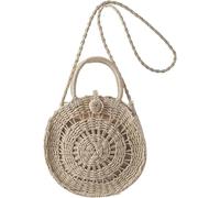 GUOXU Women Straw Bag Female Beach Woven Single Shoulder Handbag Crossbody Bag Woven Bag(Beige)