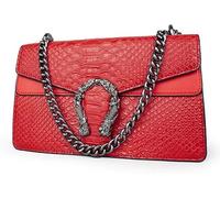 GUOXU Women's Crossbody Shoulder Bag Snakeskin Solid Color Chain Strap Clutch Leather Bag Red