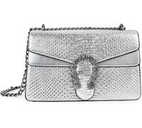 GUOXU Women's Crossbody Shoulder Bag Snakeskin Solid Color Chain Strap Clutch Leather Bag Silver