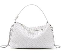 GUOXU Woven Leather Crossbody Bag Handbag Evening Small Vegan Leather Purse Women Underarm Bag(White)