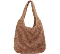 GUOXU Woven Straw Bag Summer Soft Woven Beach Bag Purse Handle Shoulder Bag for Women Vacation Handbags(Brown)