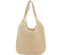 GUOXU Woven Straw Bag Summer Soft Woven Beach Bag Purse Handle Shoulder Bag for Women Vacation Handbags(Beige)