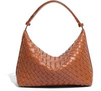 GUOXU Woven Tote Bag for Women Leather Crossbody Bag Bags Soft Vegan Shoulder Handbag Clutch(Brown)