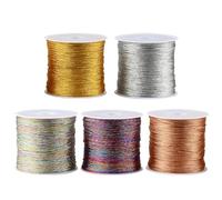 GUOYIHUA 5 Rolls Metallic Cord, Metallic Cord for Crafts, 250 m Gold Thread Silver Thread Silk Threads for DIY Crafts Bracelet Jewellery Necklace Making, 0.4 mm x 50 m Roll (5 Colours)