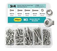 GuoYomm 200 Pcs M3 Hex Socket Head Cap Screws Bolts Nuts Assortment Kit, Stainless Steel 304, Metric Allen Hex Drive, Lengths: 10mm 20mm 30mm 40mm