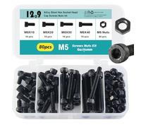GuoYomm 80 Pcs M5 Socket Head Cap Screws Bolts Nuts Assortment, Black Machine Screws and Nuts Kit, Grade 12.9 Carbon Steel, Lengths: 10mm 20mm 30mm 40mm
