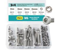 GuoYomm 80 Pcs M6 Hex Socket Head Cap Screws Bolts Nuts Assortment Kit, Stainless Steel 304, Metric Allen Hex Drive, Lengths: 10mm 20mm 30mm 40mm