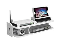 Guoyoocc Floating Tv Shelf Set-top Box Shelf,Sky Box Shelves,Unit Storage Rack,Cable Box,2 Tier Wall Mounted Media Console For Cable Boxes/Routers/Remotes/DVD Players/Game Consoles,White