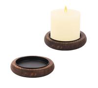 GUOYOU 2 Pcs Wood Candle Holder Round Candle Coasters Wooden 10x2CM | Tealight Pillar Trays Farmhouse Wooden Pillar Candles Tray for Christmas Coffee Table Centerpiece Wedding Event Home Decor
