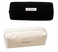 GUOYOU 2 Pieces Corduroy Pencil Case with Practical Zip Makeup Bag Pencilcase School Pencil Case Large Capacity Stationery Bag Pen Pouch for Teenage Boys Girls School College (White+Black