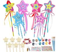 GUOYOU 27 Pieces Girl Magic Wand, Princess Wand Star Wand, Creative Wooden Kit for Girl, DIY Painting Wooden Magic Stick for Girls Crafts