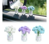 GUOYOU 3 Pcs Baby's Breath Car Decorations, Realistic Cute Car Accessories, Mini Dashboard Accessories for Garden Landscape Home Automotive Dash Decoration Desktop Ornament (White Blue Purple)