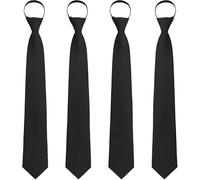 GUOYOU 4 Pcs Black Tie for Men 8cm Classic Mens Solid Ties for Celebrations | Adjustable Neck Strap Lazy Tie for Wedding Funeral Formal Business Graduation School Uniforms Weddings