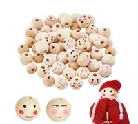 GUOYOU 40 pcs Smile Wooden Beads, 20mm Smiley Wooden Beads for Crafting, Natural Wooden Beads with Faces, Round Doll Head Beads with Holes for Handmade Macrame Making Decorations DIY