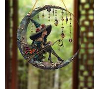 GUOYOU Beautiful Witch Personalized Window Hanging Suncatcher Ornament, Witch Moon Sun Catcher Halloween Ornaments, Car Ornament, With Hanging Rope, for Windows Or Doors (20cm)