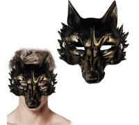 GUOYOU Halloween Wolf Mask 3D Mask Halloween Demon Devil Mask Horror Half Face Halloween Masks Children Realistic Horror Masks Carnival Party Costume Masquerade (Black Gold)