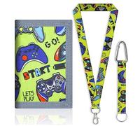 GUOYOU Kids Wallet Tri fold Coin Pocket Children Neck Pouch with Zipper Key Chain and ID Window Card Holders for Toddler Children Birthday Gifts with Lanyard and Key Chain Holder (Green)