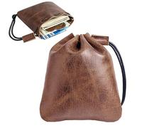 GUOYOU Real Leather Coin Purse, Small Drawstring Coin Pouch, Portable Money Leather Pouch Gifts for Friends Family Coworkers Party Men Women 14.5 x 13 x 0.8CM (Light Brown)