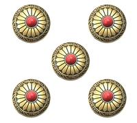 GUOZHAN 5 Pcs 30mm Plated Brass Sun Flower Carved Green Turquoise Leathercraft Belt Wallet Pet Decorate Conchos For Leather Screwback