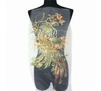 GUOZHAN 54CM Green Sequins Phoenix Peacock Feather Rhinestone Flowers Mesh Lace Trims Sew On Patches Embroidery For Wedding Appliques