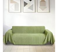 GUOZHEN Chenille Ab Sided Slipcover 180 x 335 cm Soft Non Slip All Season Washable Couch Protector with Tassels for 1 2 3 4 Seater Sofa Loveseat L Shape Corner Futon Sofas, Green