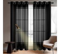 GUOZHEN Semi Sheer Curtains 145 x 185 cm Light Filtering Semi Transparent Voile Panels Contemporary Decorative for Bedroom Kitchen Living Room Nursery, Black