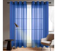 GUOZHEN Semi Sheer Curtains 145 x 215 cm Light Filtering Semi Transparent Voile Panels Contemporary Decorative for Bedroom Kitchen Living Room Nursery, Navy Blue