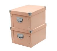 GUOZI Collapsible Storage Box, Decorative Memory Box with Lid & Metal Reinforced Corners, Cardboard File Bin Handles, Organizer Gift for Keepsake Toy Photos Office, 2pcs-pink, 35 * 25 * 17.5cm
