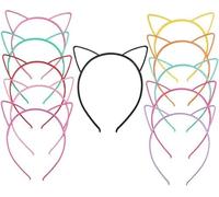 Guozihao 12 Pieces Plastic Cat Ears Headband Multicolor Cat Ear Headbands for Women Girls Makeup Party Daily Decorations Birthday Party (at least 10 Colors)