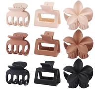 Guozihao 3 styles of hair clips 9 pieces small claw clips (for thick hair) flower clips (for thick hair) square hair clips (for girls) (brown)