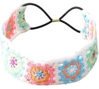 Guozihao Floral Knitted Headband for Women Stretch Turban Floral Crocheted Granny-Square Ethnic Style Tie Head Wrap Headband