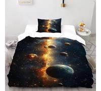 GUOZLIE Planets Galaxies Bedding Set Theme Bedspread Cosmos Cosmic Objects Duvet Cover Set Chic Breathable Comforter Cover Universal for All Seasons with Pillow Single（135x200cm）