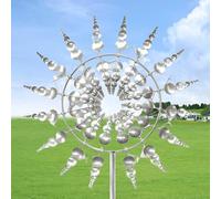 Gupcaqosjw 3D Wind Spinner - Metal Kinetic Garden Sculpture With Rustproof Stake - 31 x 2 x 93 cm for Patio, Lawn and Outdoor Decoration, Silver
