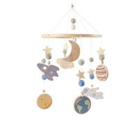 Gupcaqosjw Baby Crib Mobile | Wood Nursery Pendent - 360 Degree Rotating Baby Soothing Crib Mobile with Spaceship Planet Pattern for Night Sleep Bedding Travel