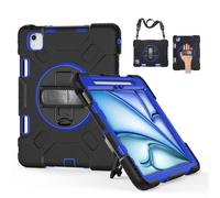 GUPENAA Case for iPad Air 11 inch M4 / M3 / M2 (2026/2025/2024), 360 Rotating Stand, Heavy Duty Rugged TPU Protective Cover with Pencil Holder+Handle+Shoulder Strap,Blue