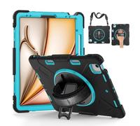 GUPENAA Case for iPad Air 13 inch M4 / M3 / M2 (2026/2025/2024), 360 Rotating Stand, Heavy Duty Rugged TPU Protective Cover with Pencil Holder+Handle+Shoulder Strap,Mint Green