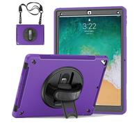 GUPENAA Case for iPad Pro 12.9 2nd Generation 2017 & 2015 1st Generation, 360 Rotating Stand, Heavy Duty Rugged TPU Protective Cover with Pencil Holder+Handle+Shoulder Strap,Purple