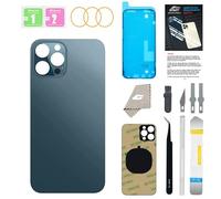 GUPFIX Back Glass Replacement for iPhone 12 Pro with Repir Tools, Big Hole Rear Back Cover Glass Replacement All Carriers with Pre-Installed Adhesive and Repairing Tool Kits (Pacific Blue)