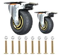GupHoom 4 Inch Heavy Duty Rubber Swivel Caster Wheels Anti Skid Mute with 360 Degree Ball Bearing Castors Top Plate 2 Pack with Brake