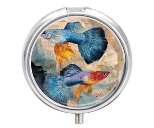 Guppy Fish Ocean Vintage Newspaper Small Pill Box Case 3 Compartment 2"