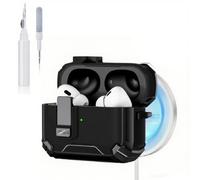 Guppy for AirPods Pro 2nd/1st Secure Lock Case Cover with Phone Stand & Cleaning Kit, Compatible with MagSafe, Magnetic Automatic Lock for AirPods Pro Charging Case-Black
