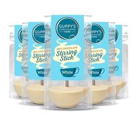 Guppy's Chocolates York | White Hot Chocolate Stirrer | Pack of 5 | 32g Cup Shaped Drinking Chocolate Sticks Spoons | Individually packaged