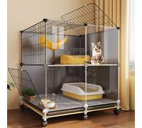 GUQASDV Black Cat Cages Indoor, Catio Indoor Cat Enclosure, Cat Playpen with Top Cover, Cat Crate with Wheels for Ferret, Chinchilla, Rabbit, Small Animals(71 * 46 * 82cm)