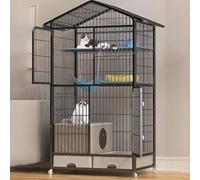 GUQASDV Cat Cage, Cat House, Cat Playpen with Top Cover, Catio Indoor Cat Enclosure with Litter Box with Anti-collision Lock Easy to Move for Small Animals(Black,83x59x160cm)
