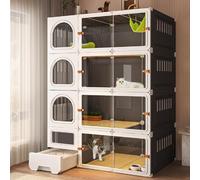 GUQASDV Cat Cage, Catio Indoor Cat Enclosure, Enclosed Cat Playpen, Cat Crate with Enclosed Litter Box for Ferret, Chinchilla, Rabbit, Small Animals(Black+white,106x46x141cm)