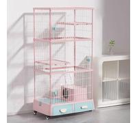 GUQASDV Cat Cages Indoor, Cat Playpen with Top Cover, Cat Enclosure, Cat Crate with Universal Wheels with Litter Box for Ferret, Chinchilla, Rabbit, Small Animals(Rose,87 * 64 * 178cm)