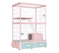 GUQASDV Cat Cages Indoor, Cat Playpen with Top Cover, Cat Enclosure, Cat Crate with Universal Wheels with Litter Box for Ferret, Chinchilla, Rabbit, Small Animals(Rose,87 * 64 * 130.2cm)