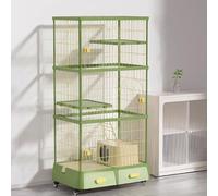 GUQASDV Cat Cages Indoor, Cat Playpen with Top Cover, Cat Enclosure, Cat Crate with Universal Wheels with Litter Box for Ferret, Chinchilla, Rabbit, Small Animals(Green,87 * 64 * 178cm)